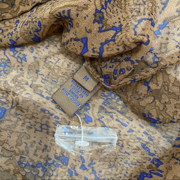 Fab’rik Brown & Blue Semi Sheer Snake Print Button Down Blouse, Size Medium - Picture 8 of 10